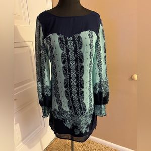 Xhilaration Blue Paisley Long Sleeve Dress, size M, NWT